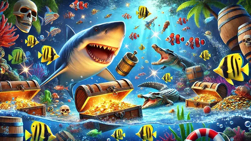Tampilan permainan tembak ikan bertema bawah laut di HOKIWON