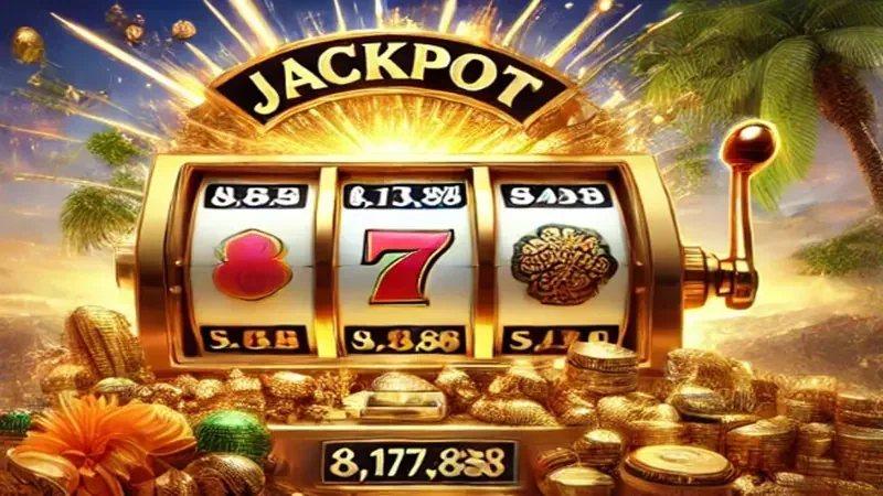Layar slot dengan simbol dan gulungan permainan
